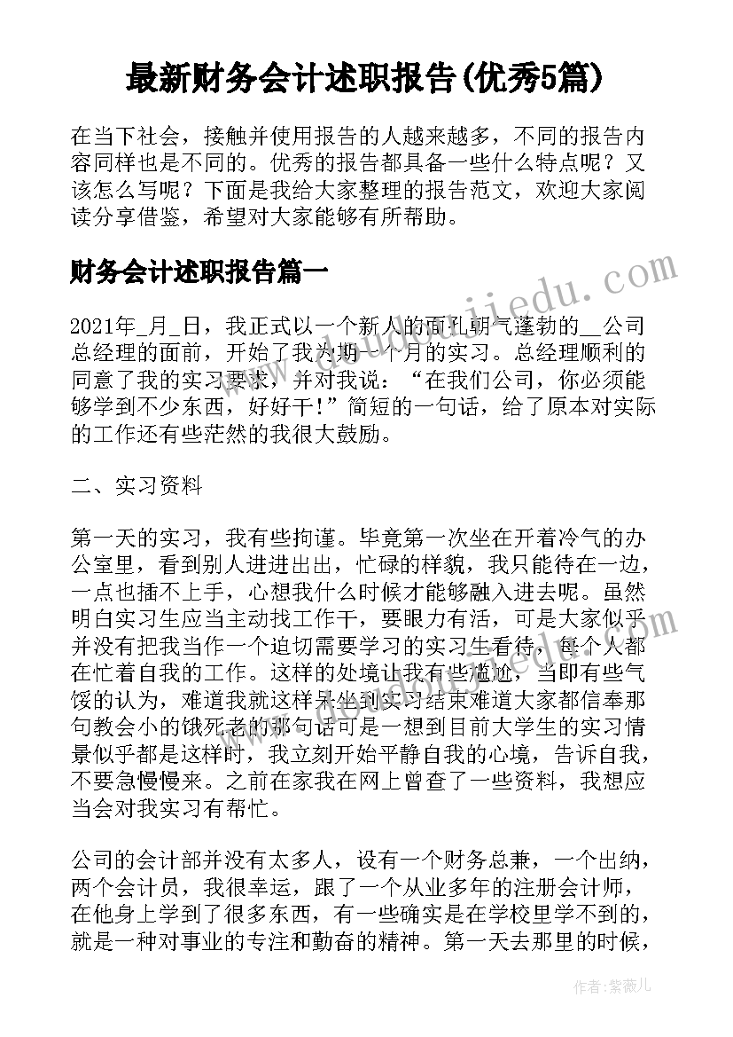 最新财务会计述职报告(优秀5篇)