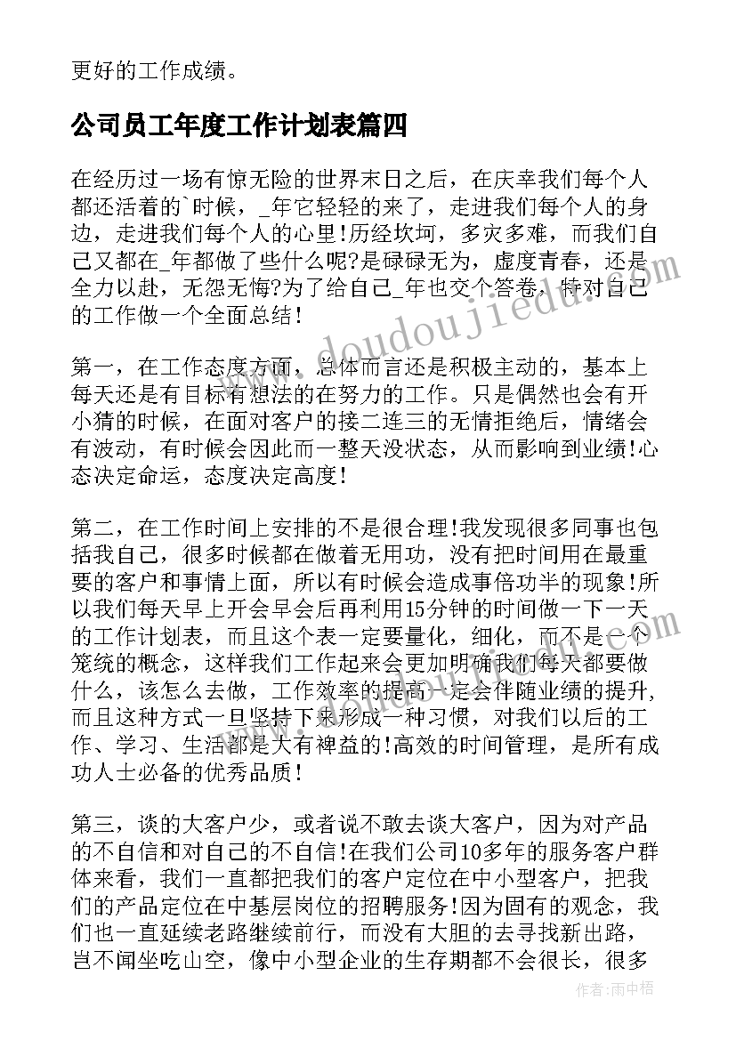 公司员工年度工作计划表(通用6篇)