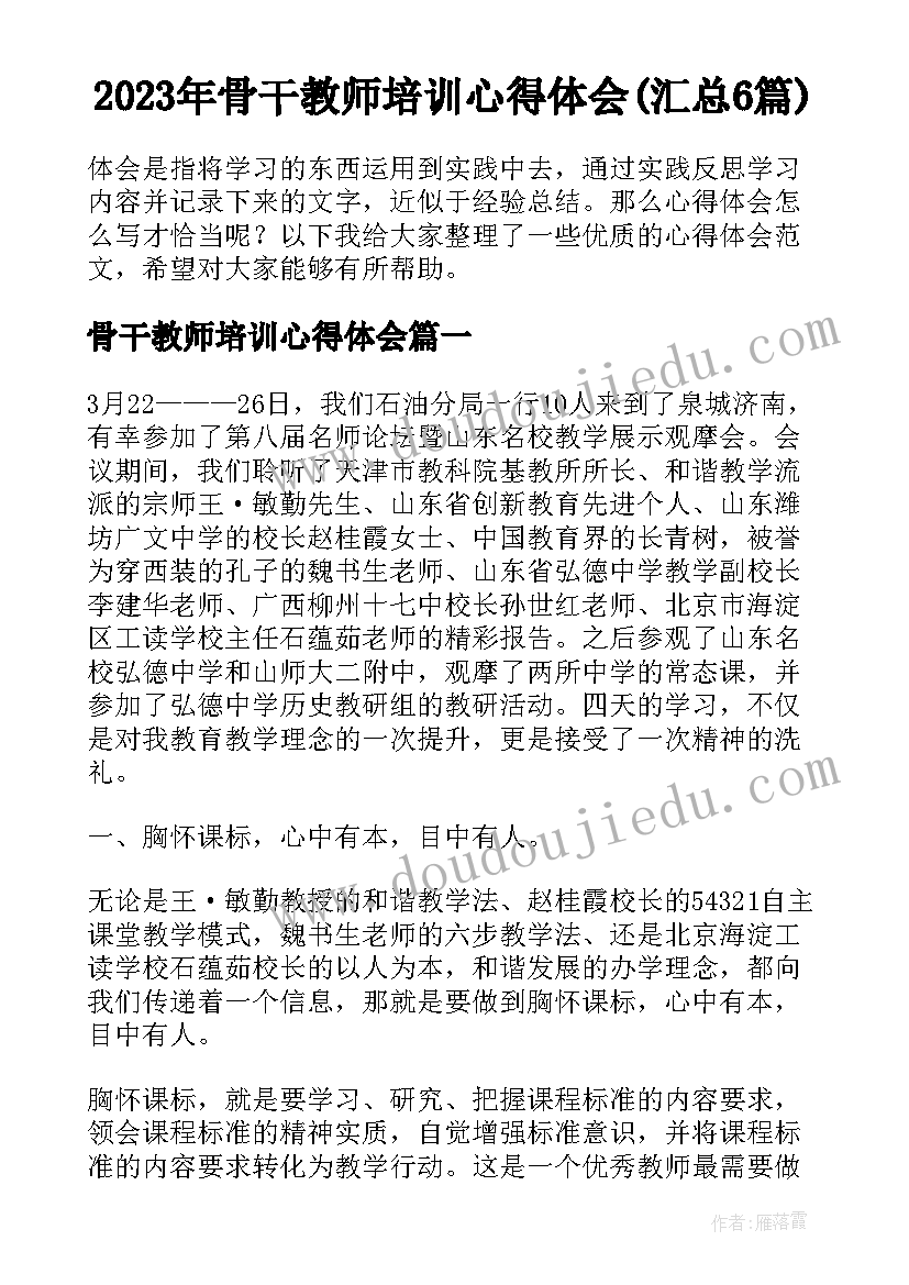 2023年骨干教师培训心得体会(汇总6篇)