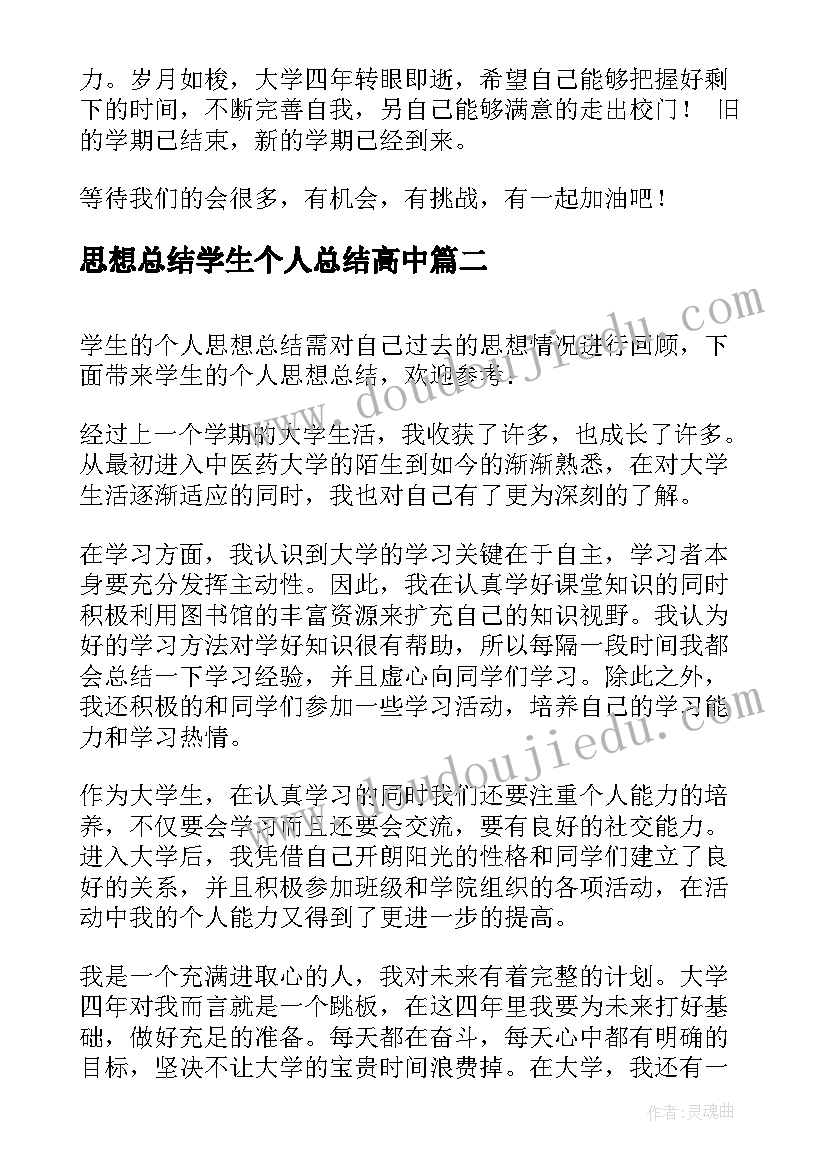 思想总结学生个人总结高中(优质6篇)