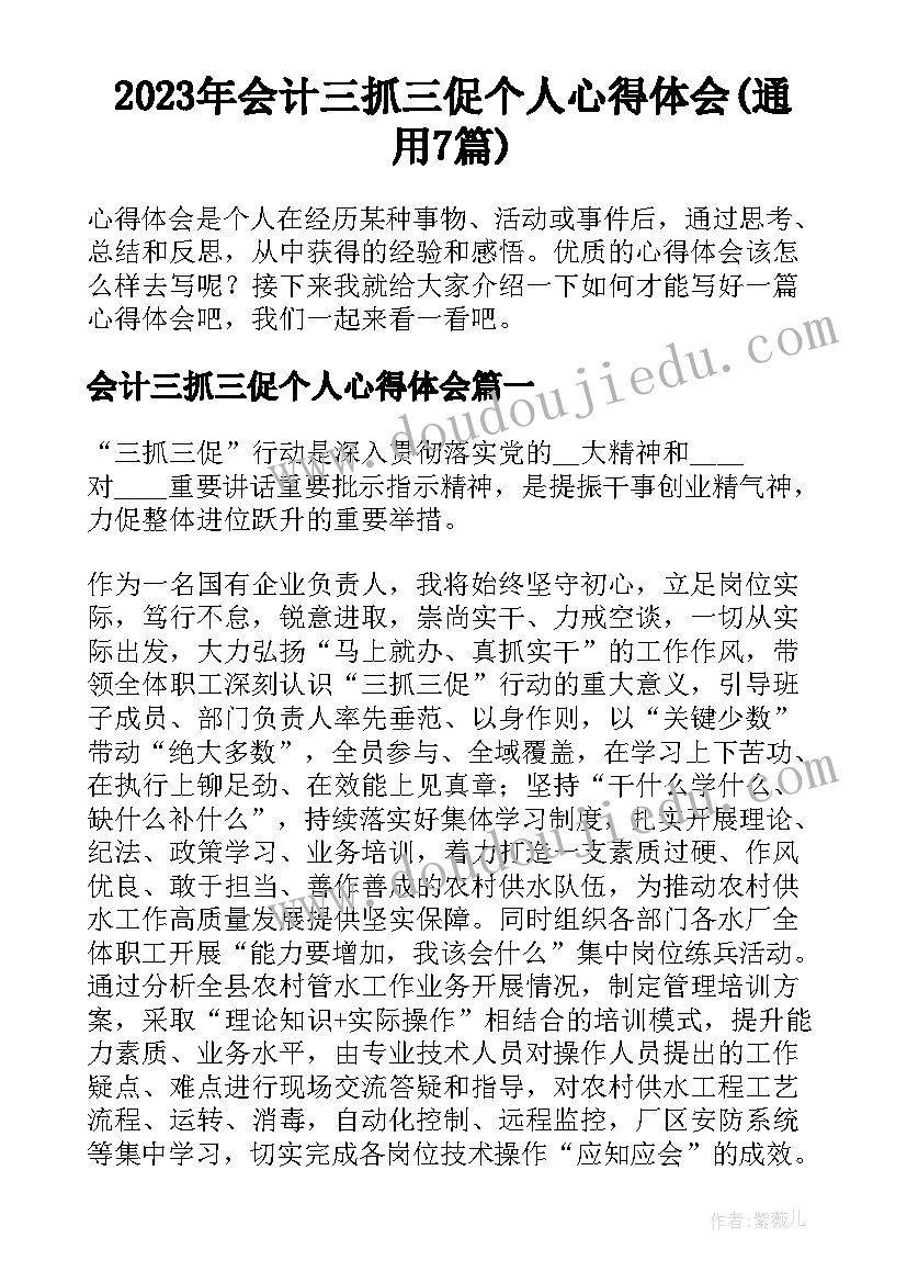 2023年会计三抓三促个人心得体会(通用7篇)