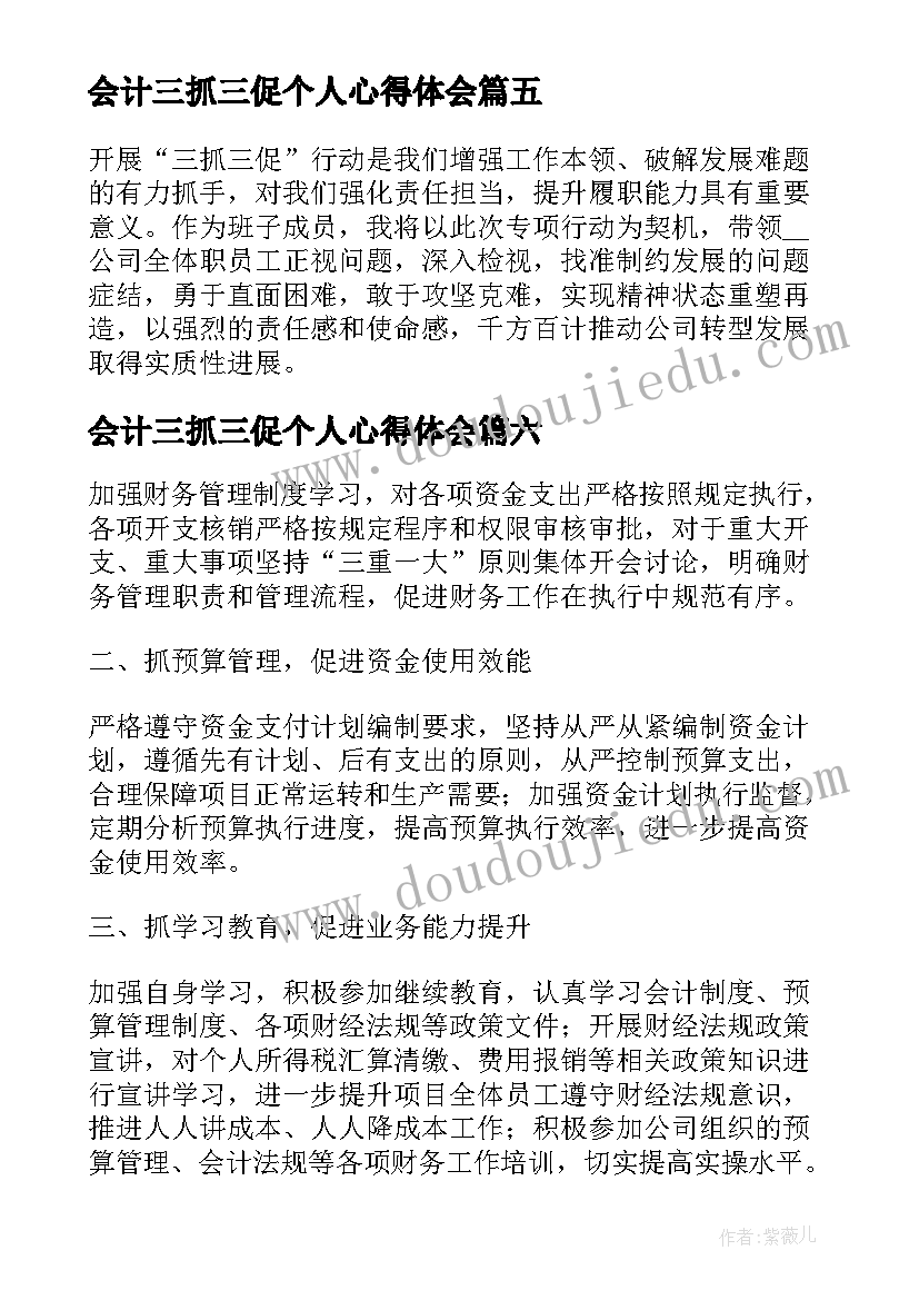 2023年会计三抓三促个人心得体会(通用7篇)