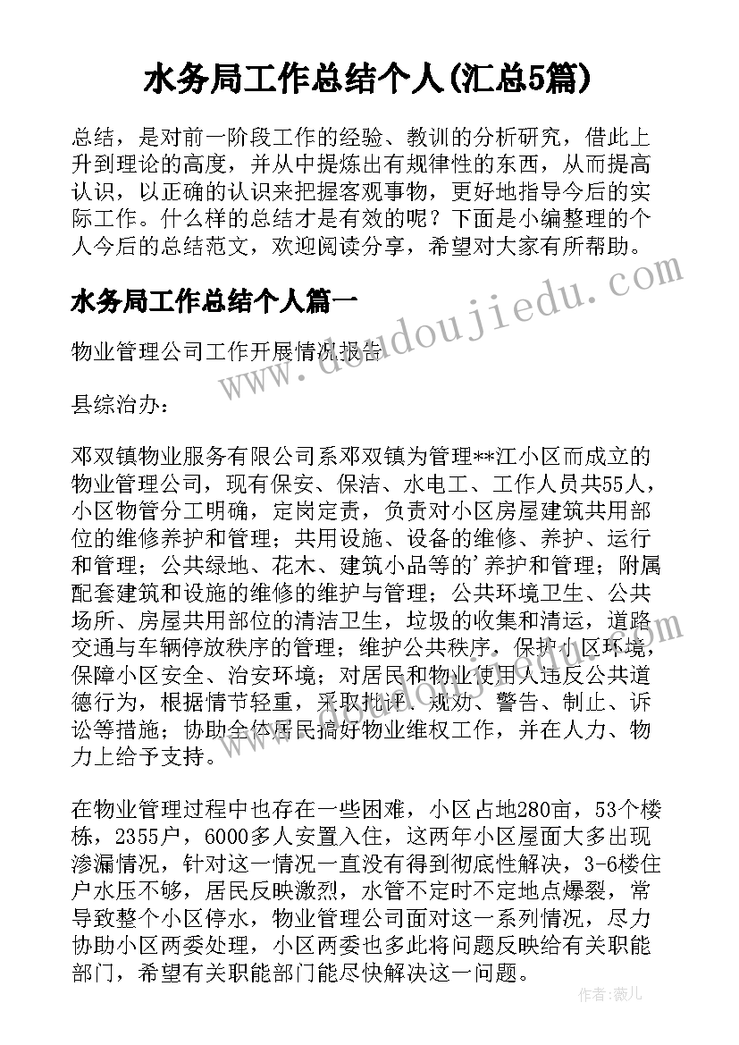 水务局工作总结个人(汇总5篇)