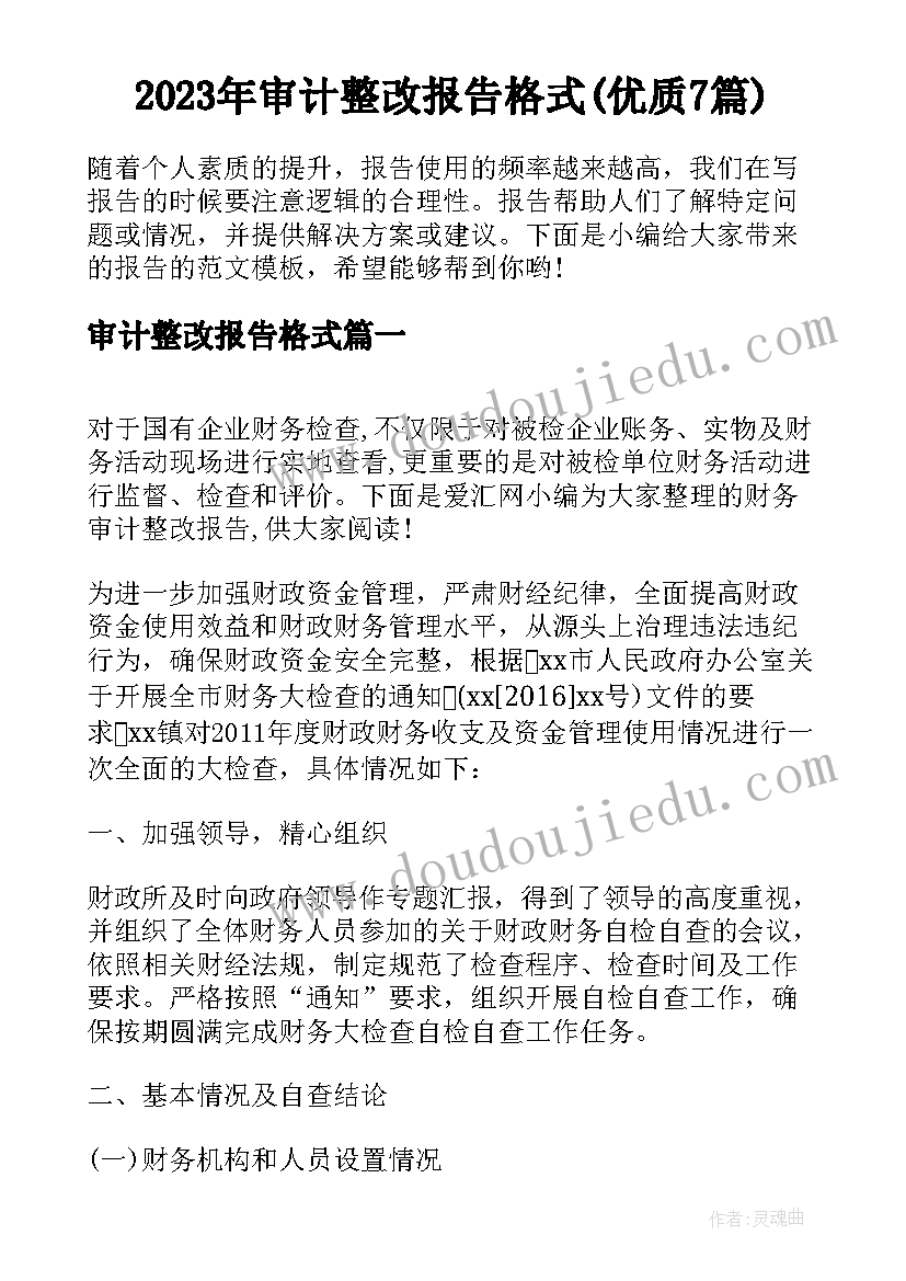 2023年审计整改报告格式(优质7篇)