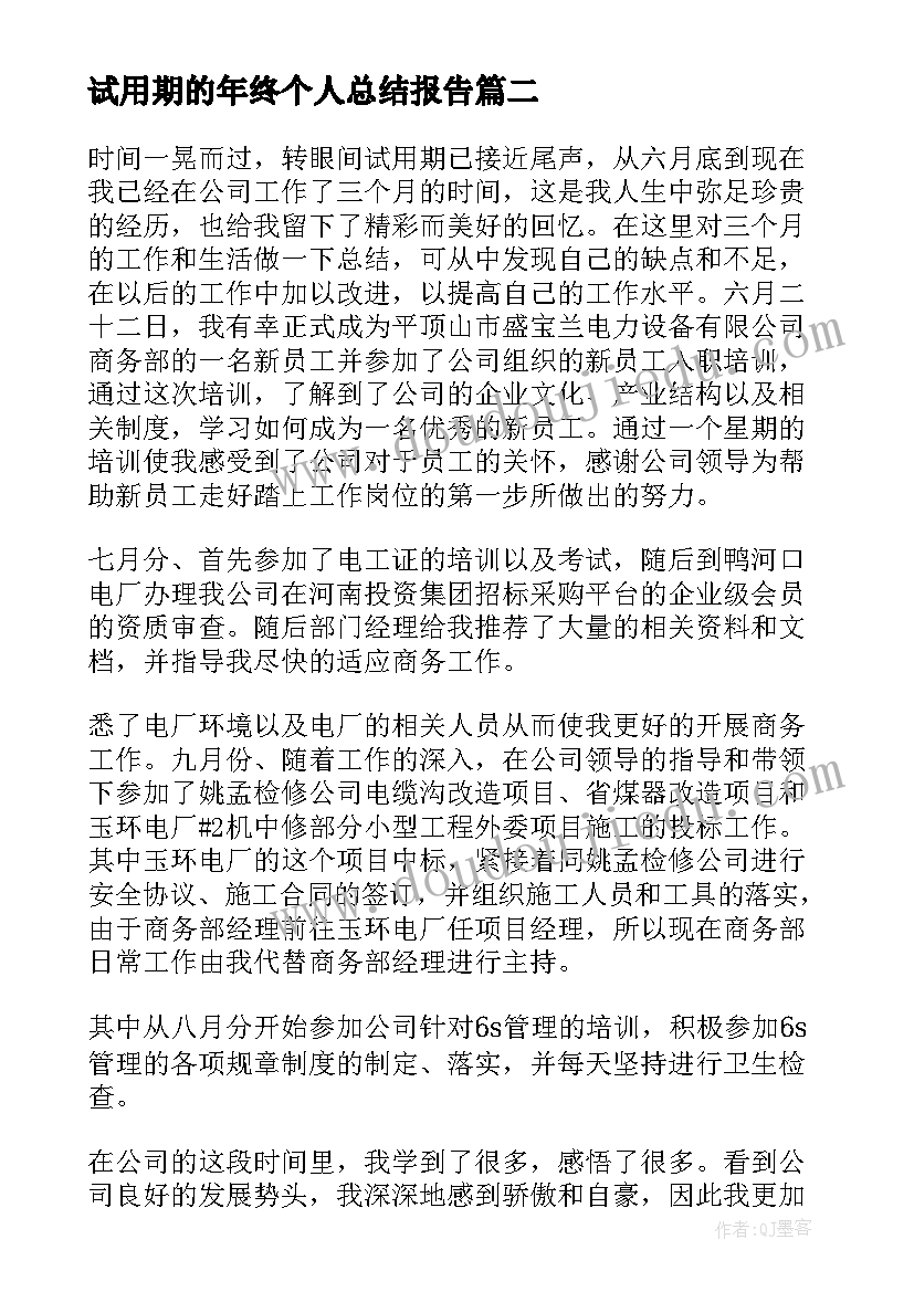 2023年试用期的年终个人总结报告(模板5篇)