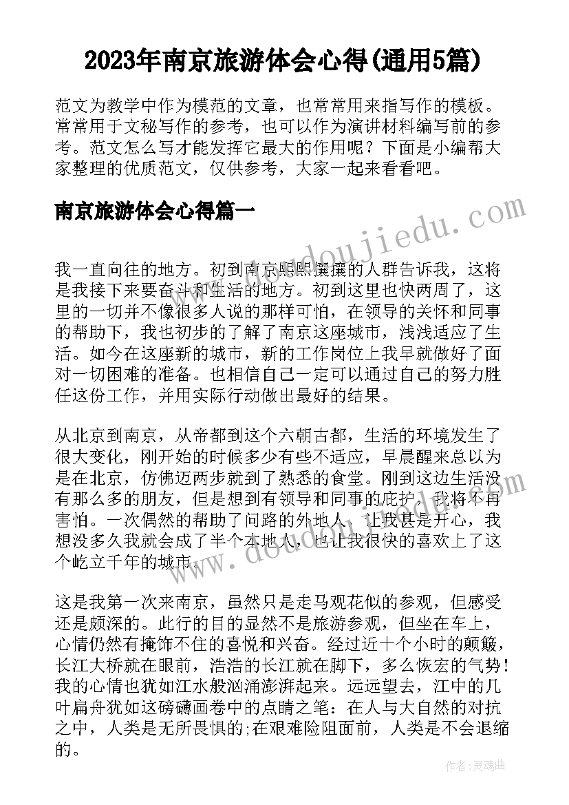 2023年南京旅游体会心得(通用5篇)