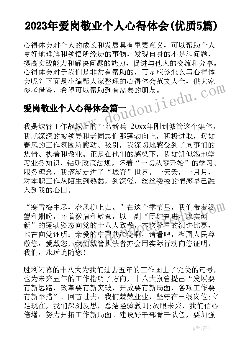 2023年爱岗敬业个人心得体会(优质5篇)