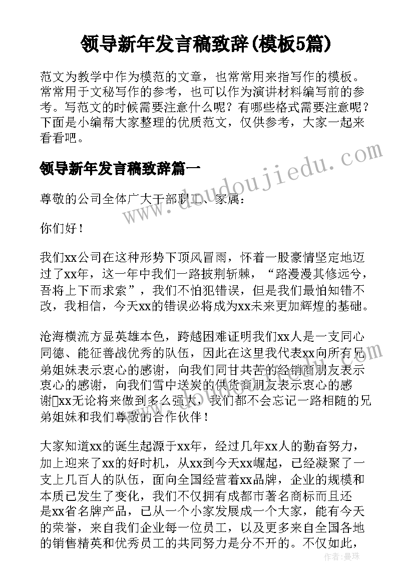 领导新年发言稿致辞(模板5篇)