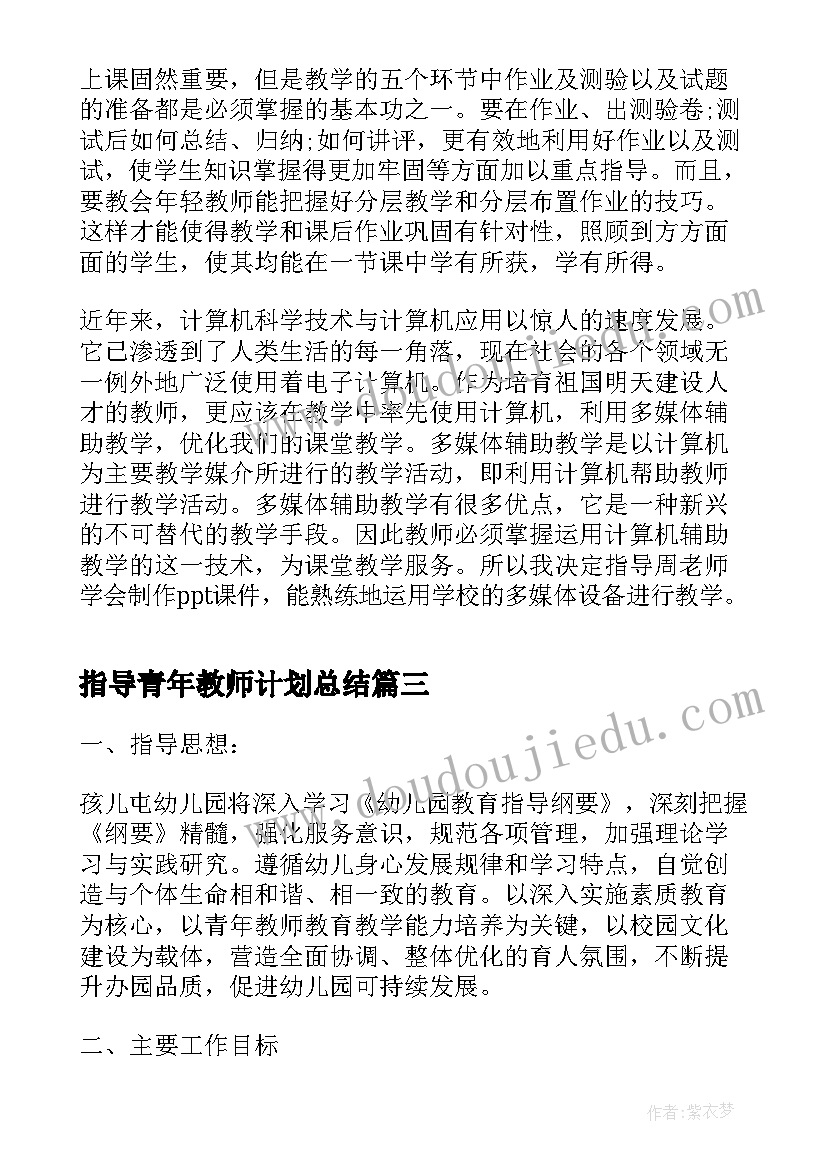 最新指导青年教师计划总结 指导青年教师工作计划(模板5篇)