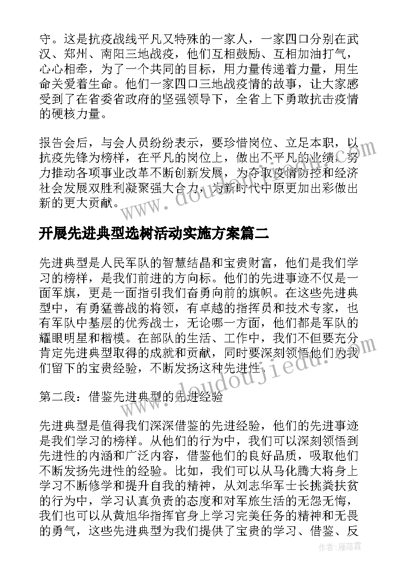 最新开展先进典型选树活动实施方案(优质7篇)