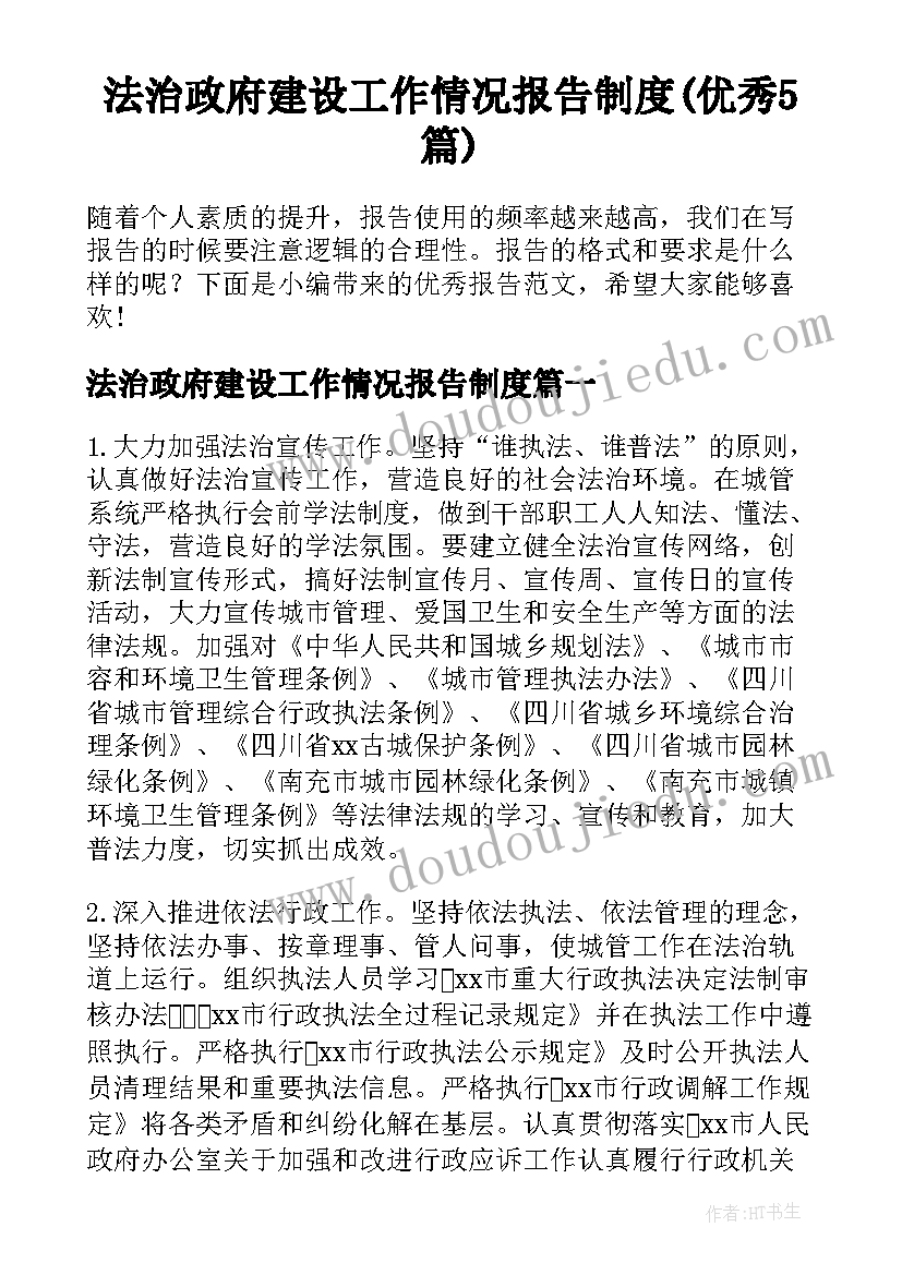 法治政府建设工作情况报告制度(优秀5篇)