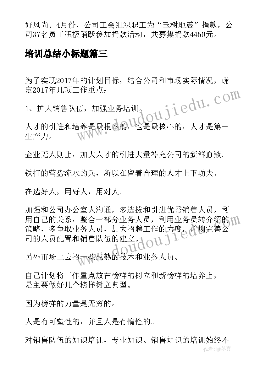 2023年培训总结小标题(模板10篇)