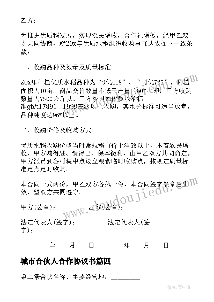 最新城市合伙人合作协议书 合伙人合作协议书(通用6篇)