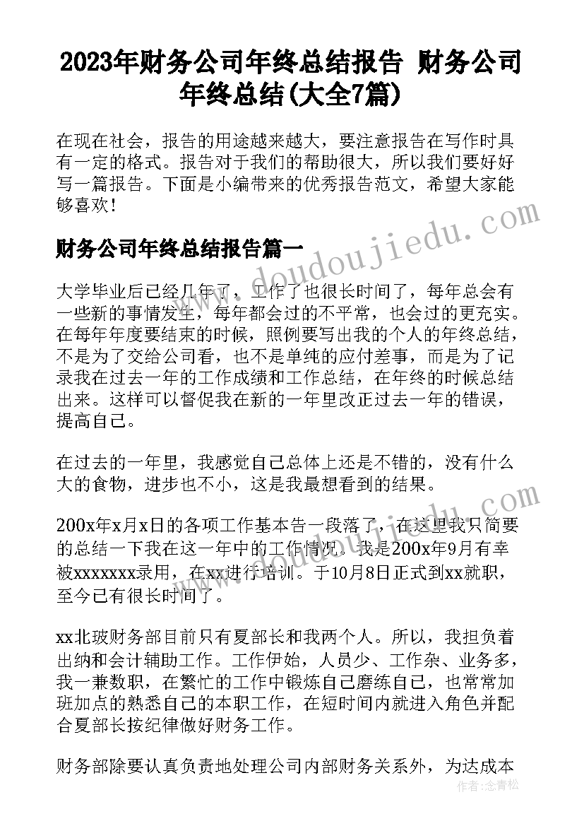 2023年财务公司年终总结报告 财务公司年终总结(大全7篇)