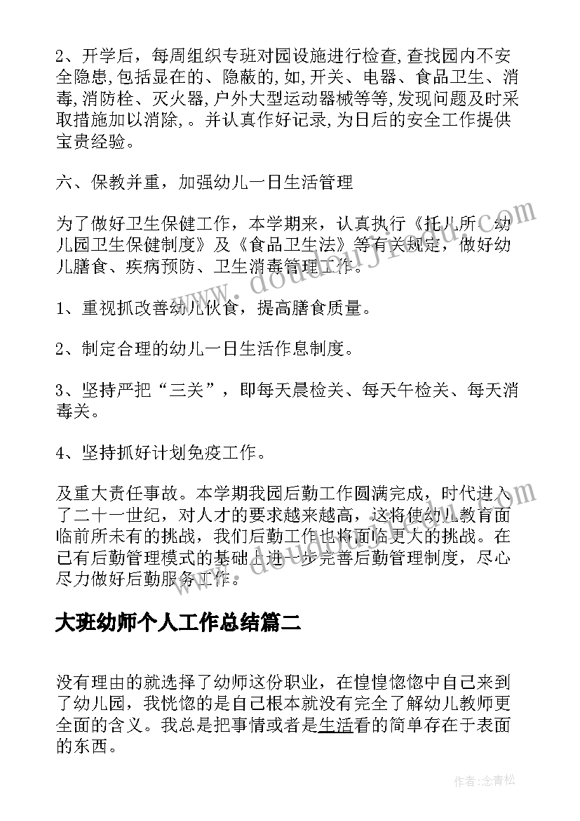 大班幼师个人工作总结(大全5篇)