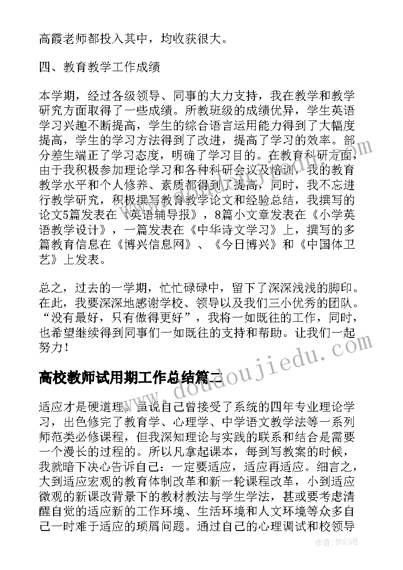 高校教师试用期工作总结(优秀5篇)