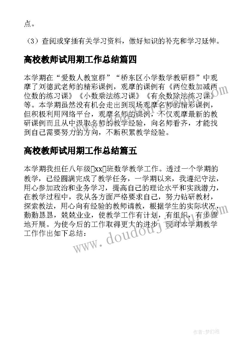 高校教师试用期工作总结(优秀5篇)