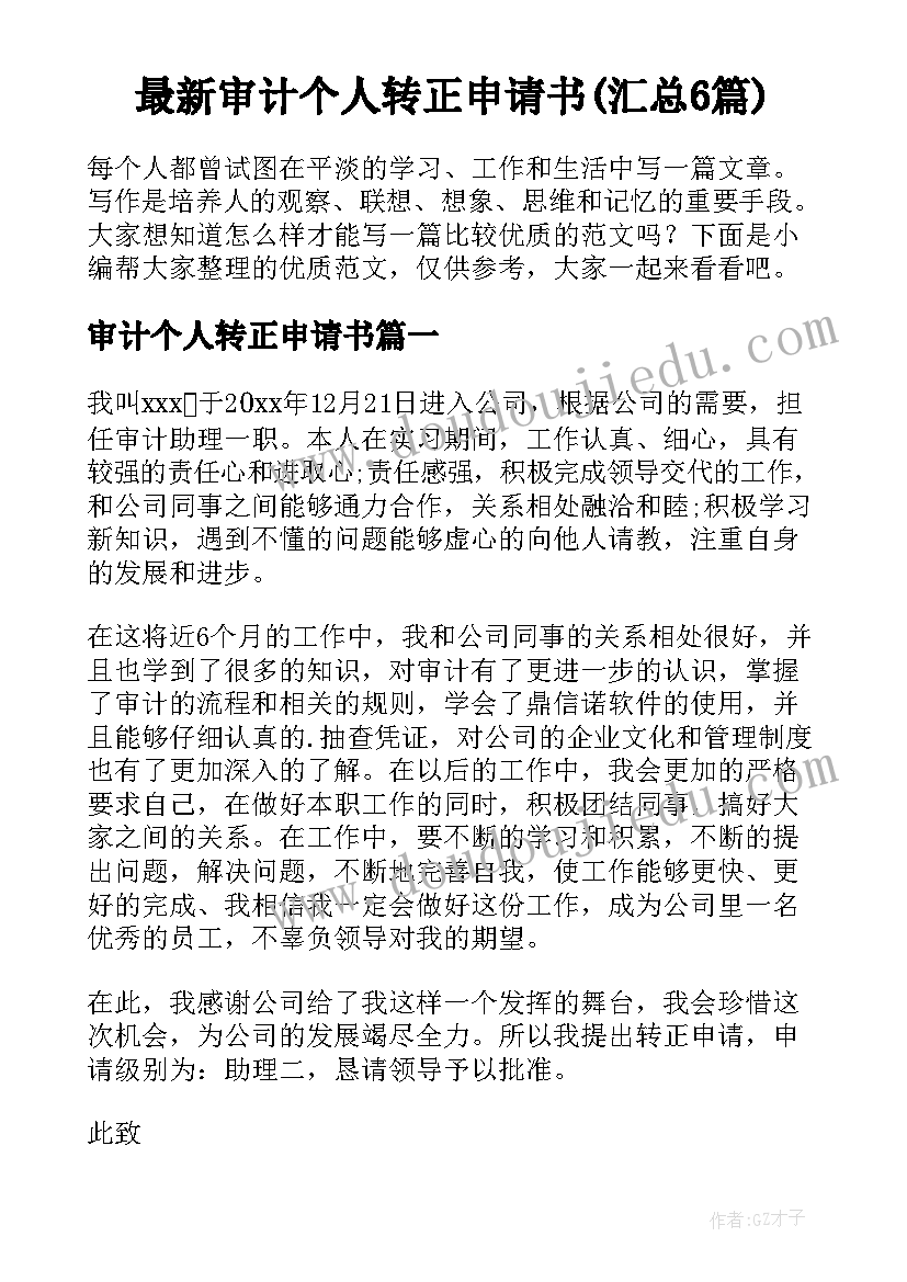 最新审计个人转正申请书(汇总6篇)