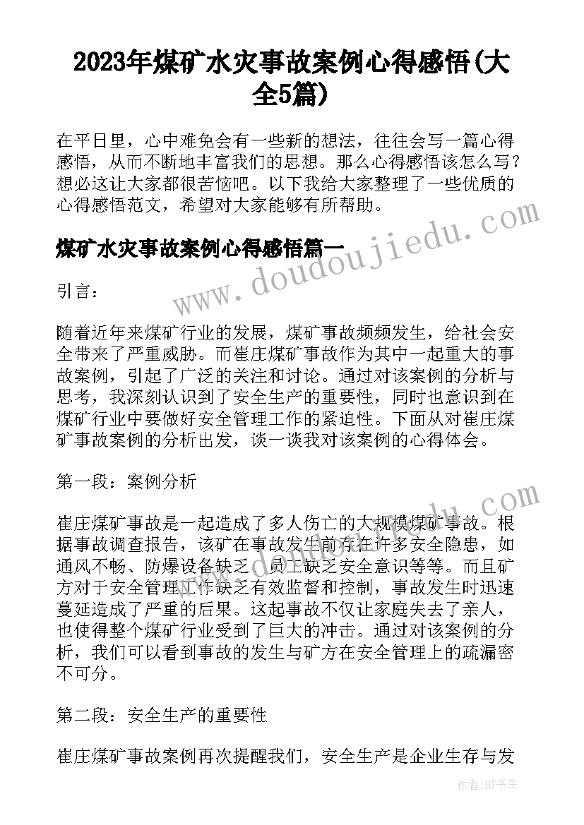 2023年煤矿水灾事故案例心得感悟(大全5篇)