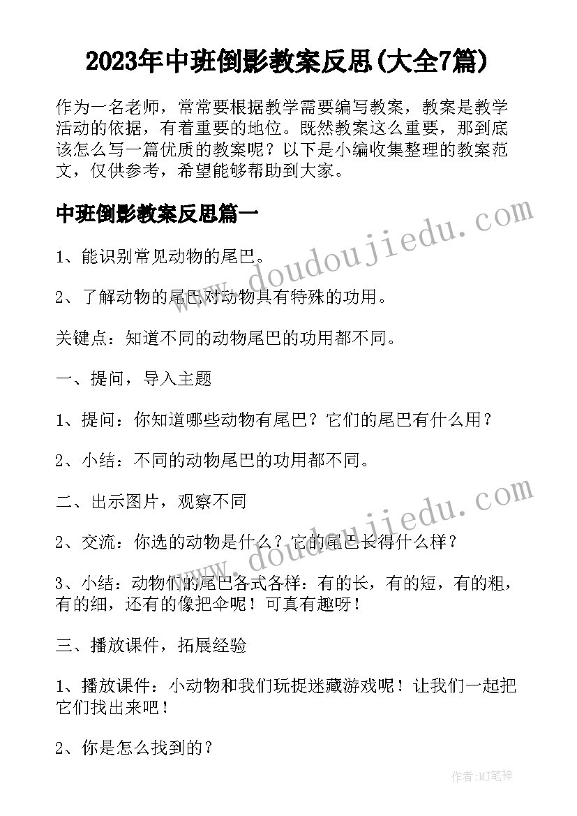 2023年中班倒影教案反思(大全7篇)