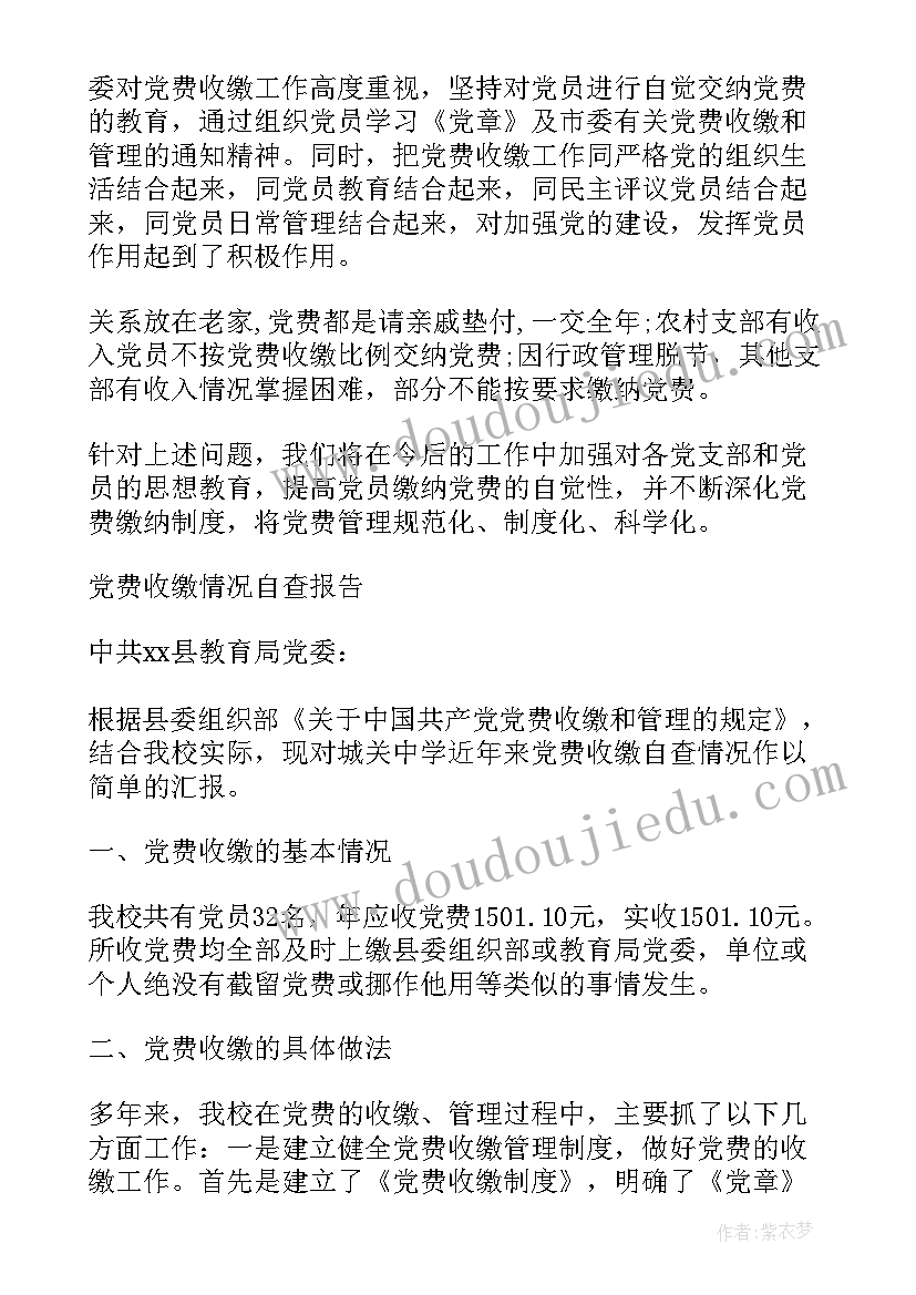 党支部党费收缴工作自查报告(优秀5篇)