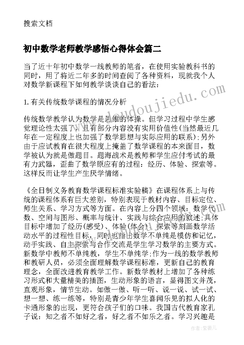 2023年初中数学老师教学感悟心得体会(模板9篇)