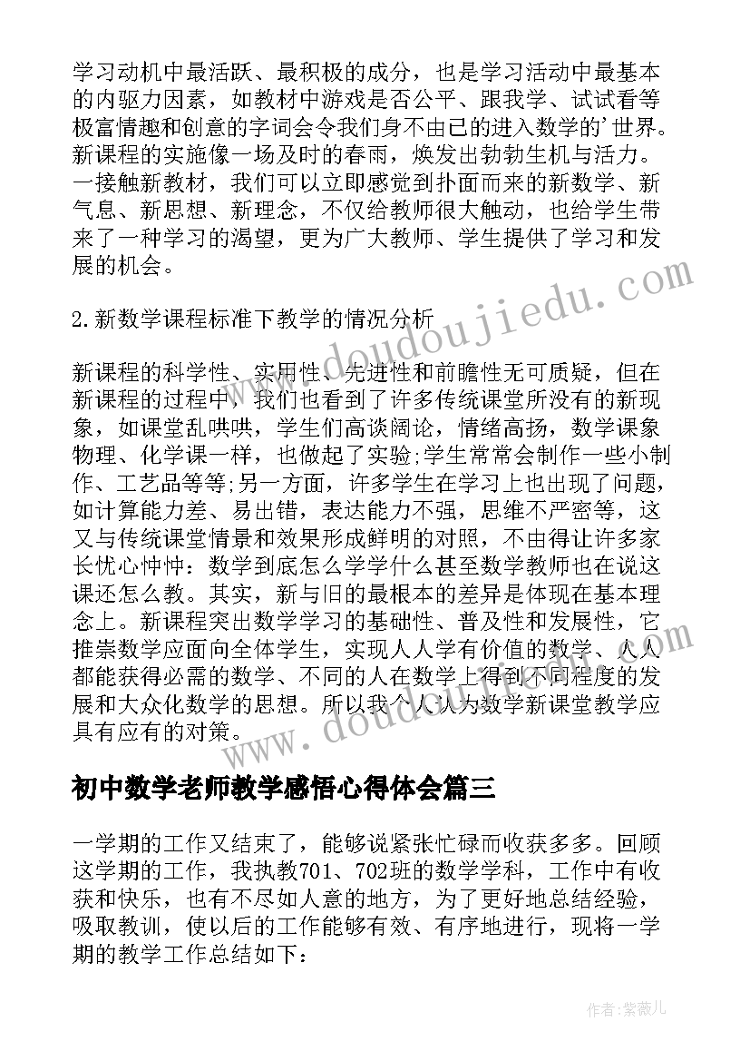 2023年初中数学老师教学感悟心得体会(模板9篇)