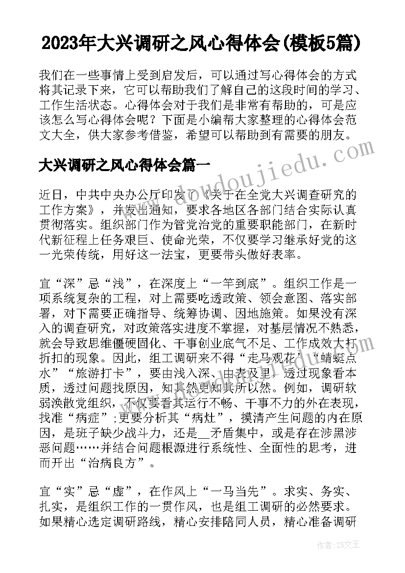 2023年大兴调研之风心得体会(模板5篇)