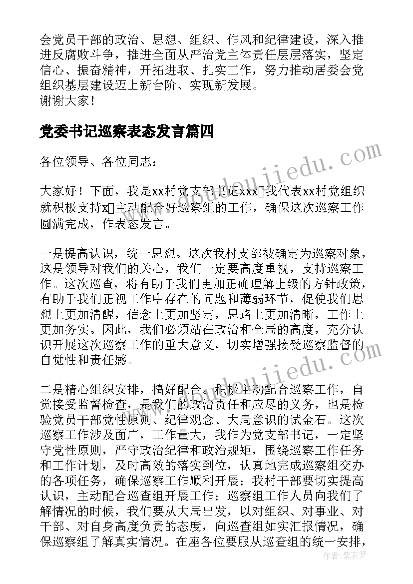 党委书记巡察表态发言(精选5篇)