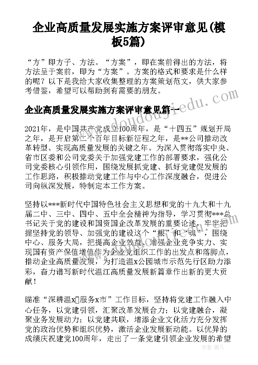 企业高质量发展实施方案评审意见(模板5篇)