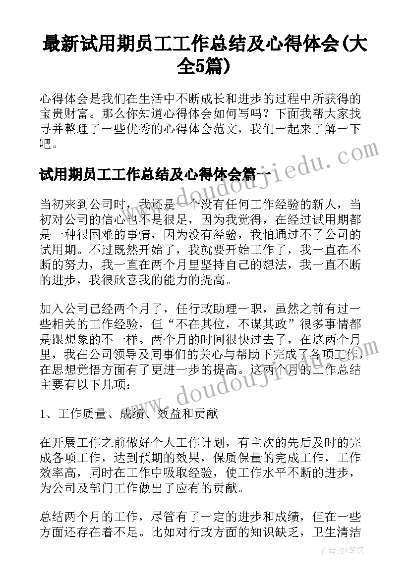 最新试用期员工工作总结及心得体会(大全5篇)