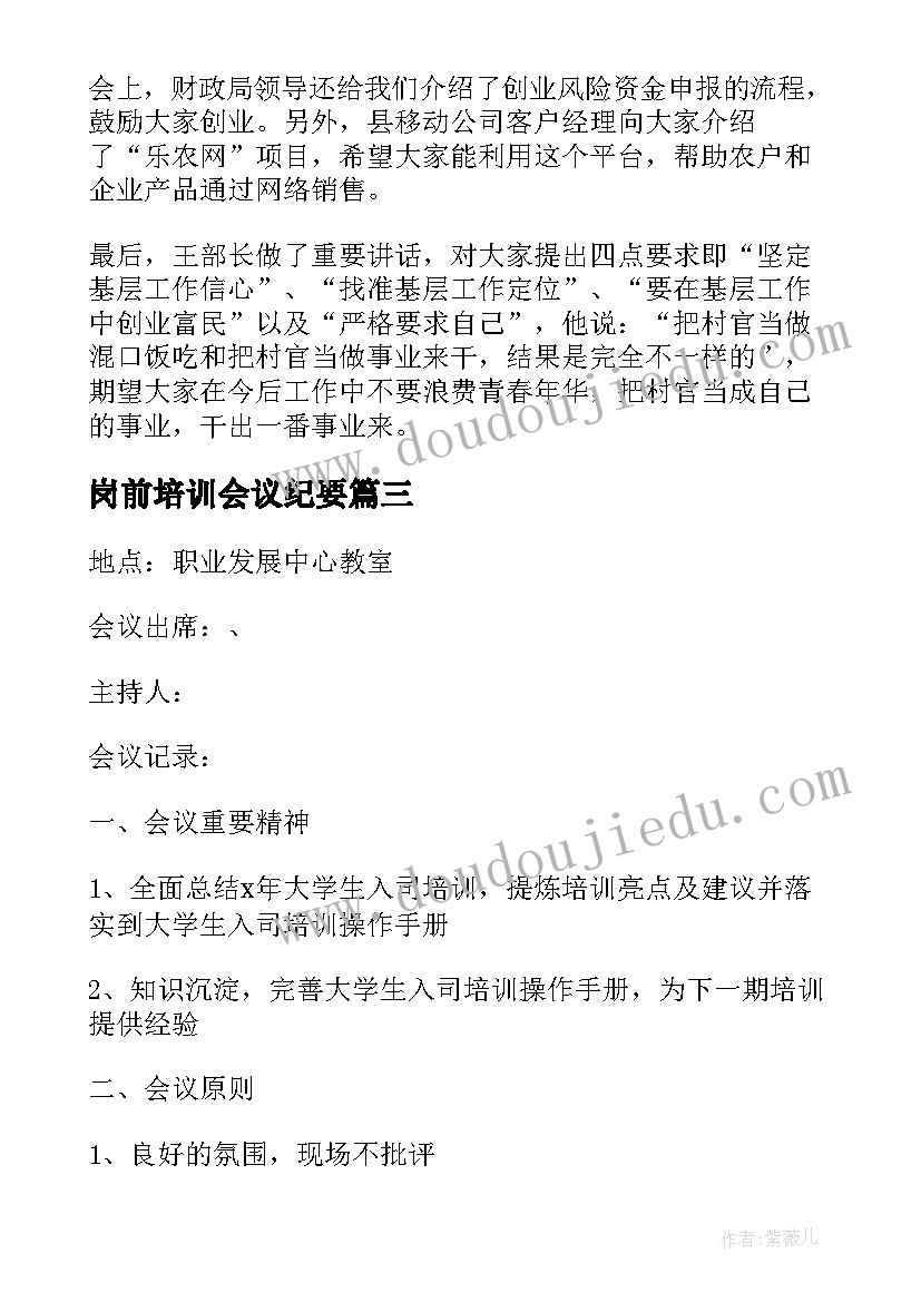 2023年岗前培训会议纪要(精选5篇)