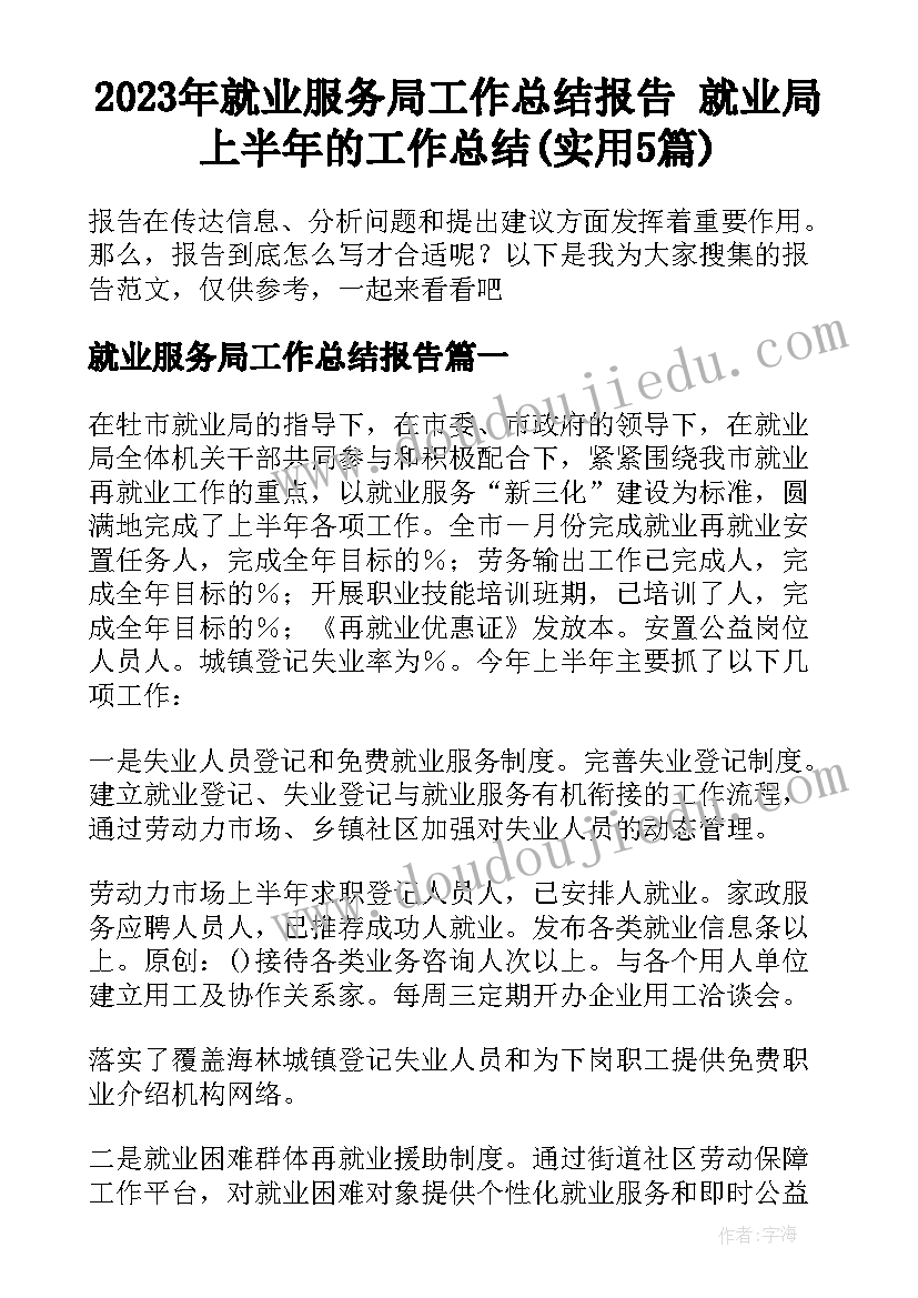 2023年就业服务局工作总结报告 就业局上半年的工作总结(实用5篇)