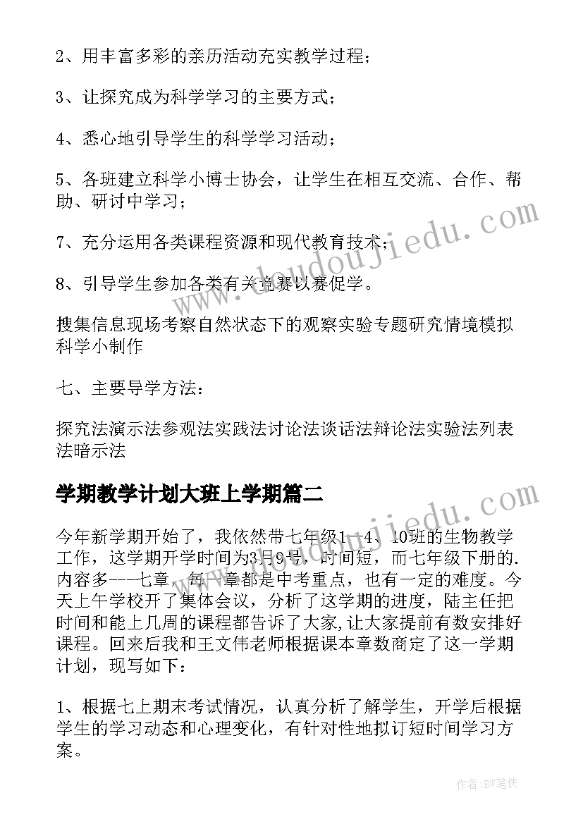 2023年学期教学计划大班上学期(精选6篇)