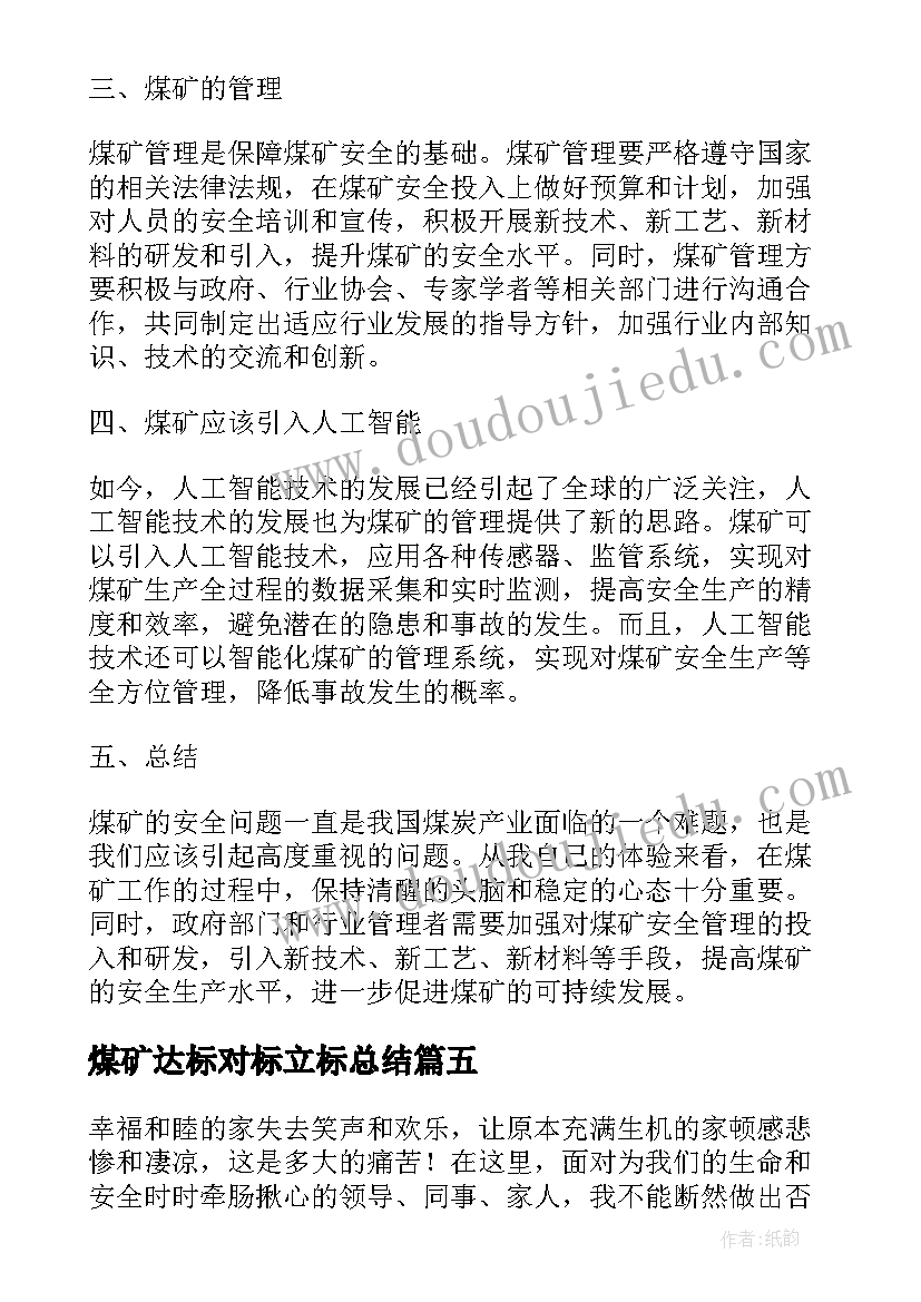 2023年煤矿达标对标立标总结(精选6篇)