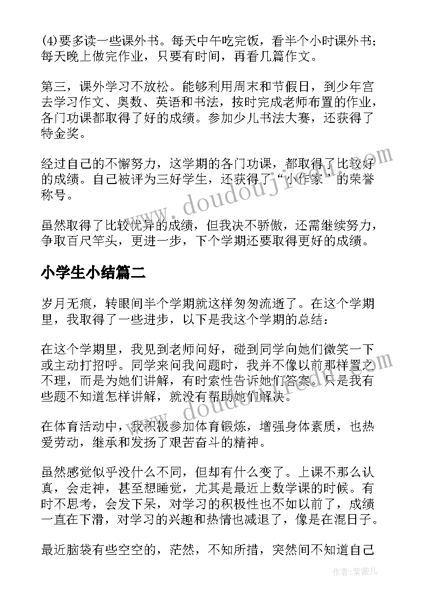 2023年小学生小结 小学生自我小结(优秀5篇)