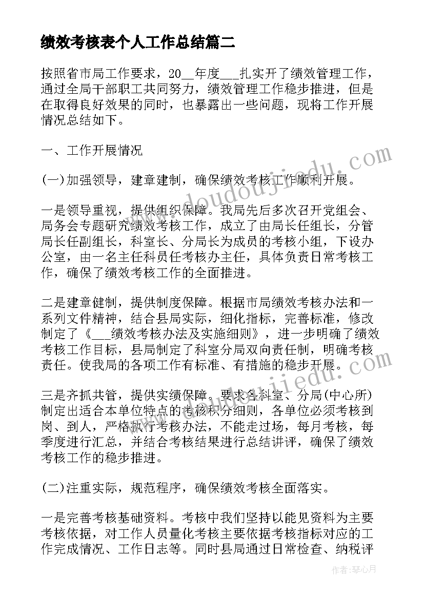 最新绩效考核表个人工作总结(模板7篇)