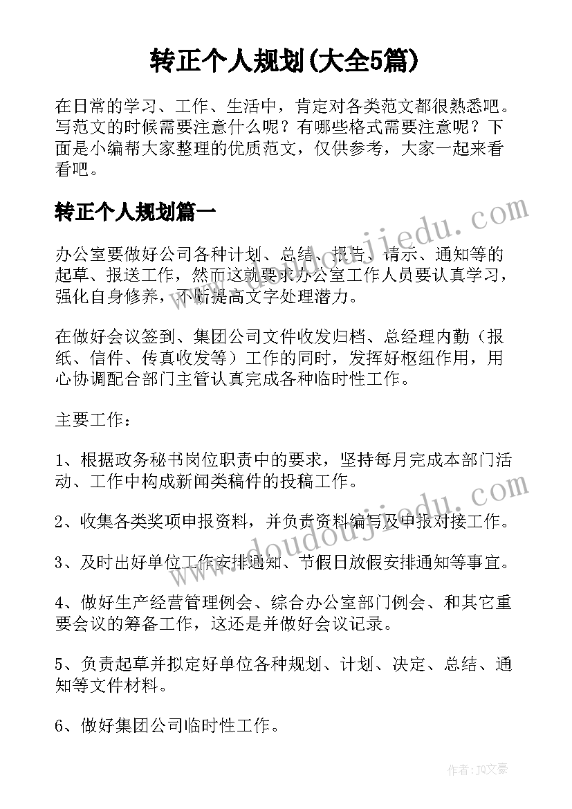 转正个人规划(大全5篇)