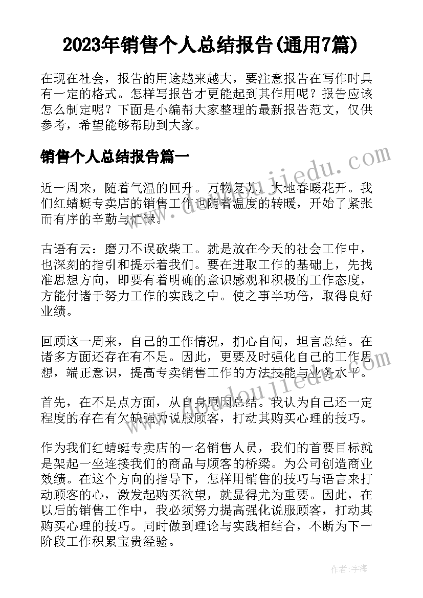 2023年销售个人总结报告(通用7篇)