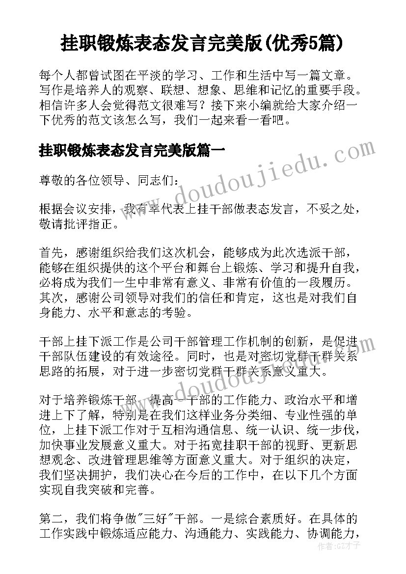 挂职锻炼表态发言完美版(优秀5篇)