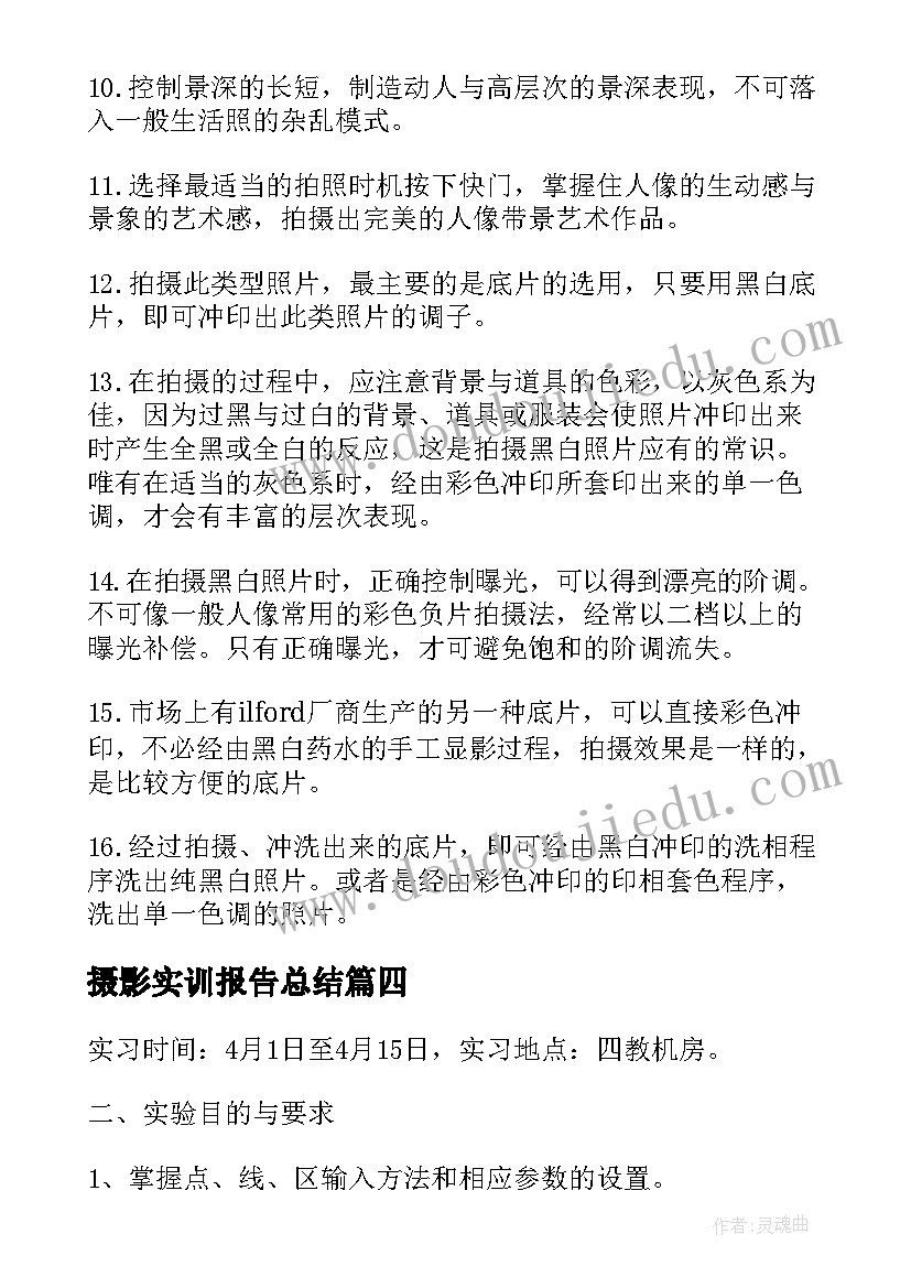 最新摄影实训报告总结(实用5篇)