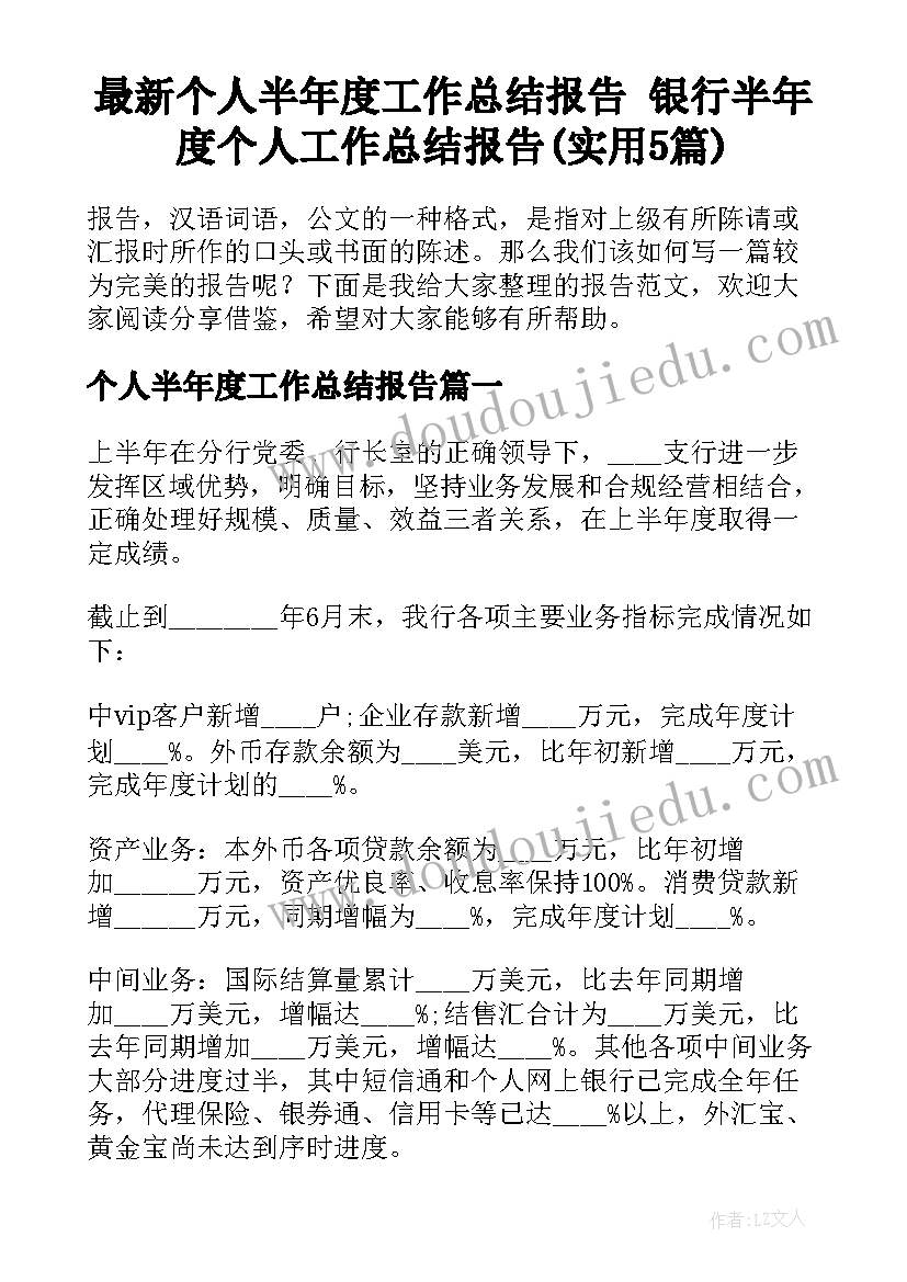 最新个人半年度工作总结报告 银行半年度个人工作总结报告(实用5篇)