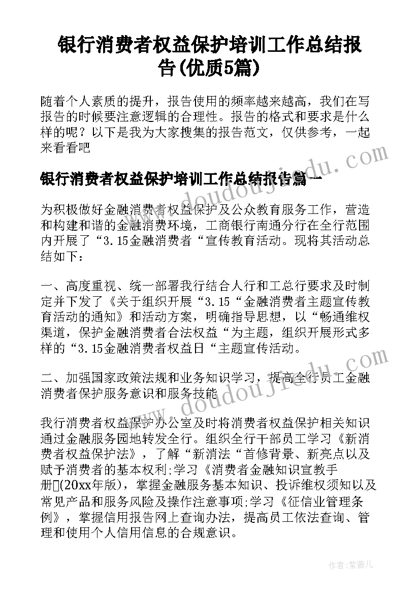 银行消费者权益保护培训工作总结报告(优质5篇)