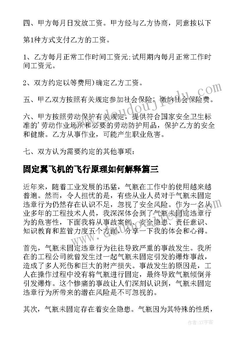 最新固定翼飞机的飞行原理如何解释 固定劳动合同(汇总7篇)