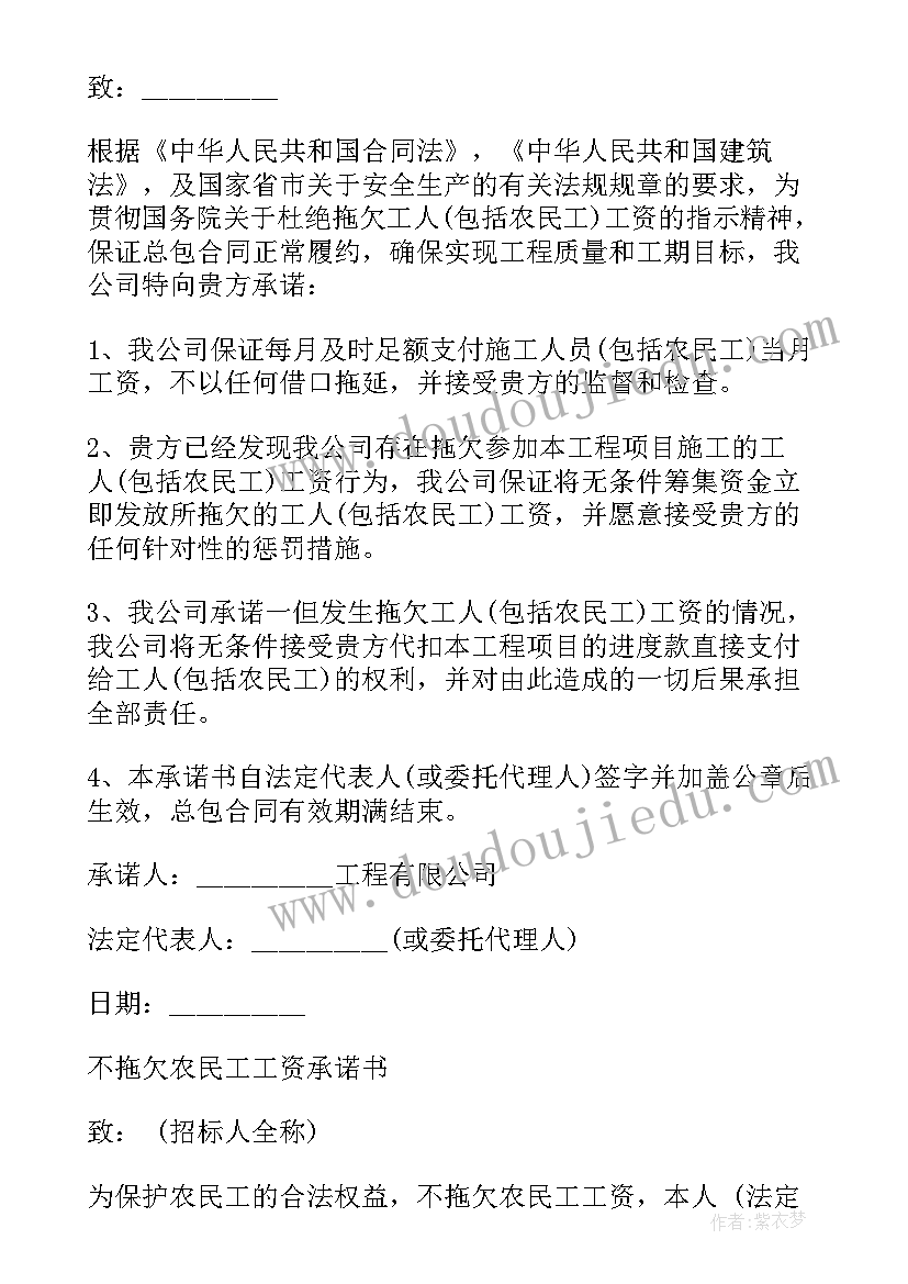 最新工人工资的承诺书(汇总5篇)