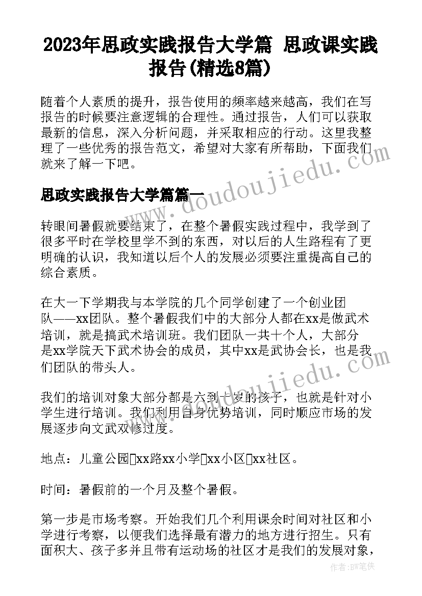 2023年思政实践报告大学篇 思政课实践报告(精选8篇)