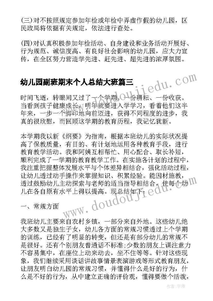 幼儿园副班期末个人总结大班 幼儿园大班个人工作总结(优秀5篇)