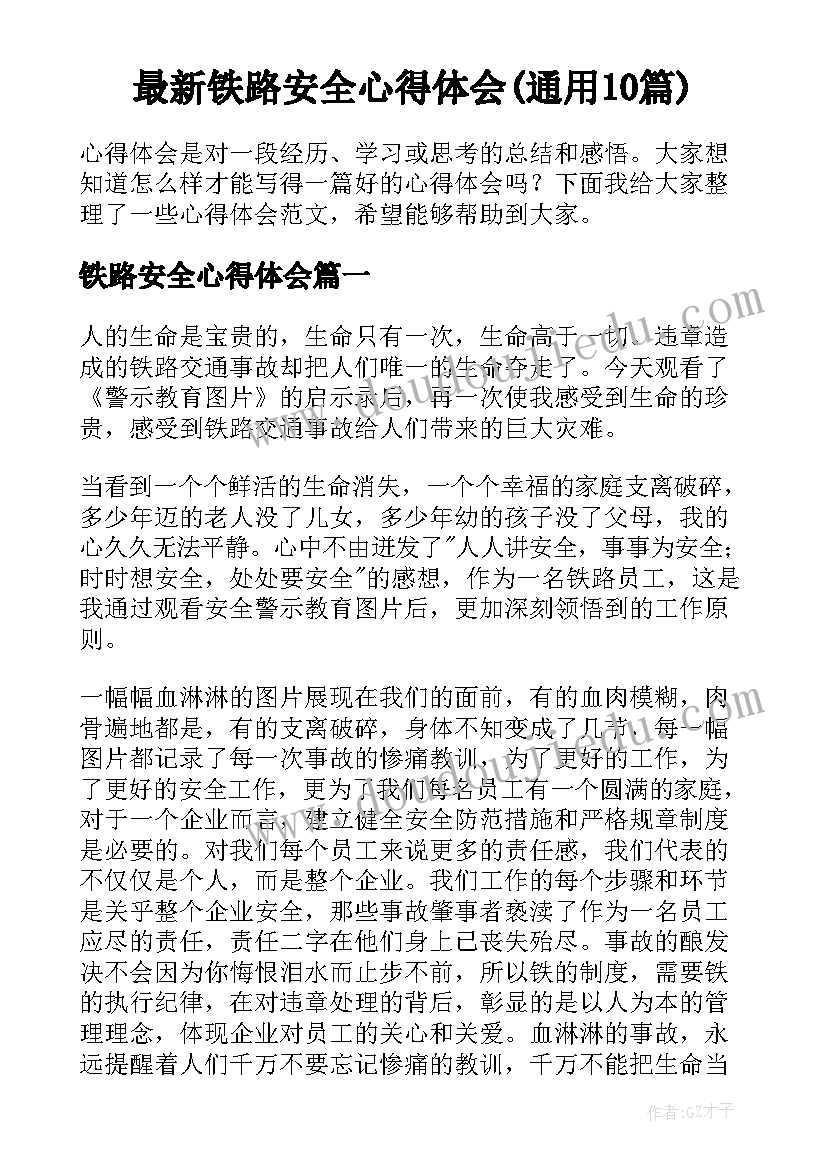 最新铁路安全心得体会(通用10篇)