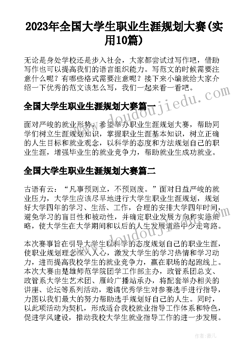 2023年全国大学生职业生涯规划大赛(实用10篇)