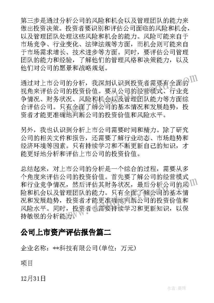 2023年公司上市资产评估报告(精选6篇)